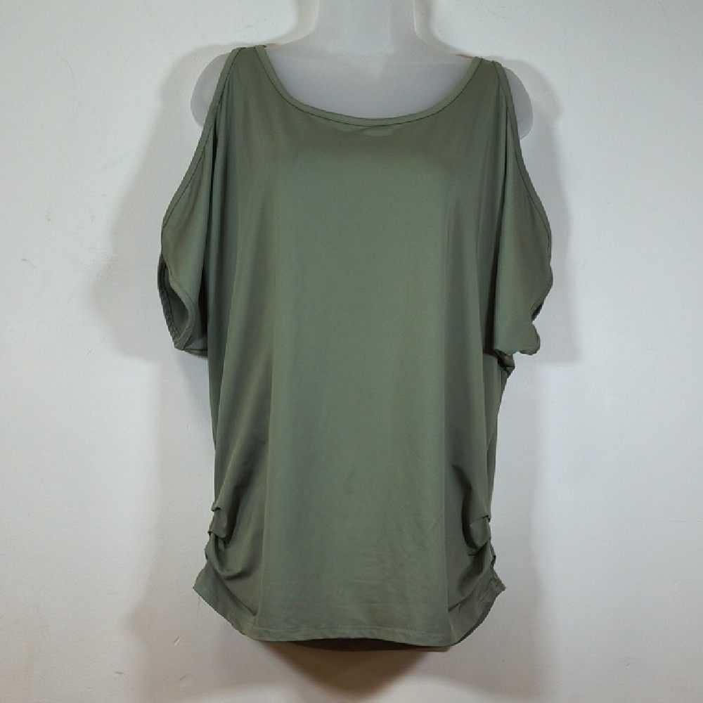 Miselon Women's Green Cold Shoulder Top , Size XL